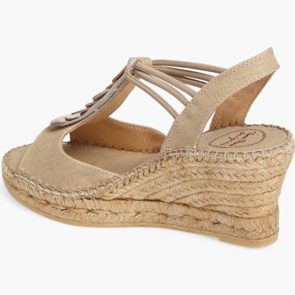 NWOB TONI PONS ORIGENS Women's Sitges Stone Tan Metallic Wedge Sandals Sz 5.5/36 - Picture 3 of 10